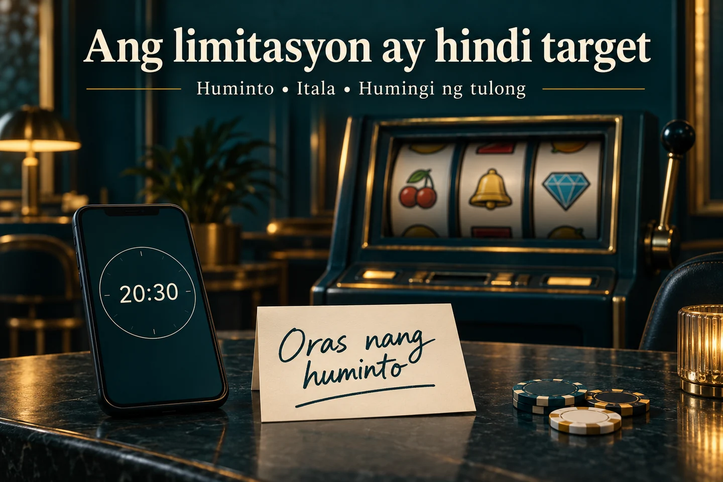 Teal slot terminal unused, phone with time 20:30 and note Time stopped.