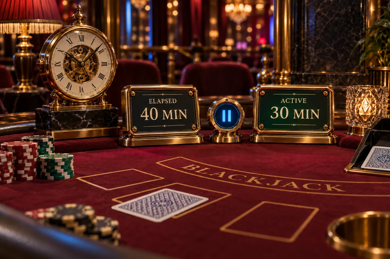 Casino table with separate elapsed forty-minute and active thirty-minute timer displays.